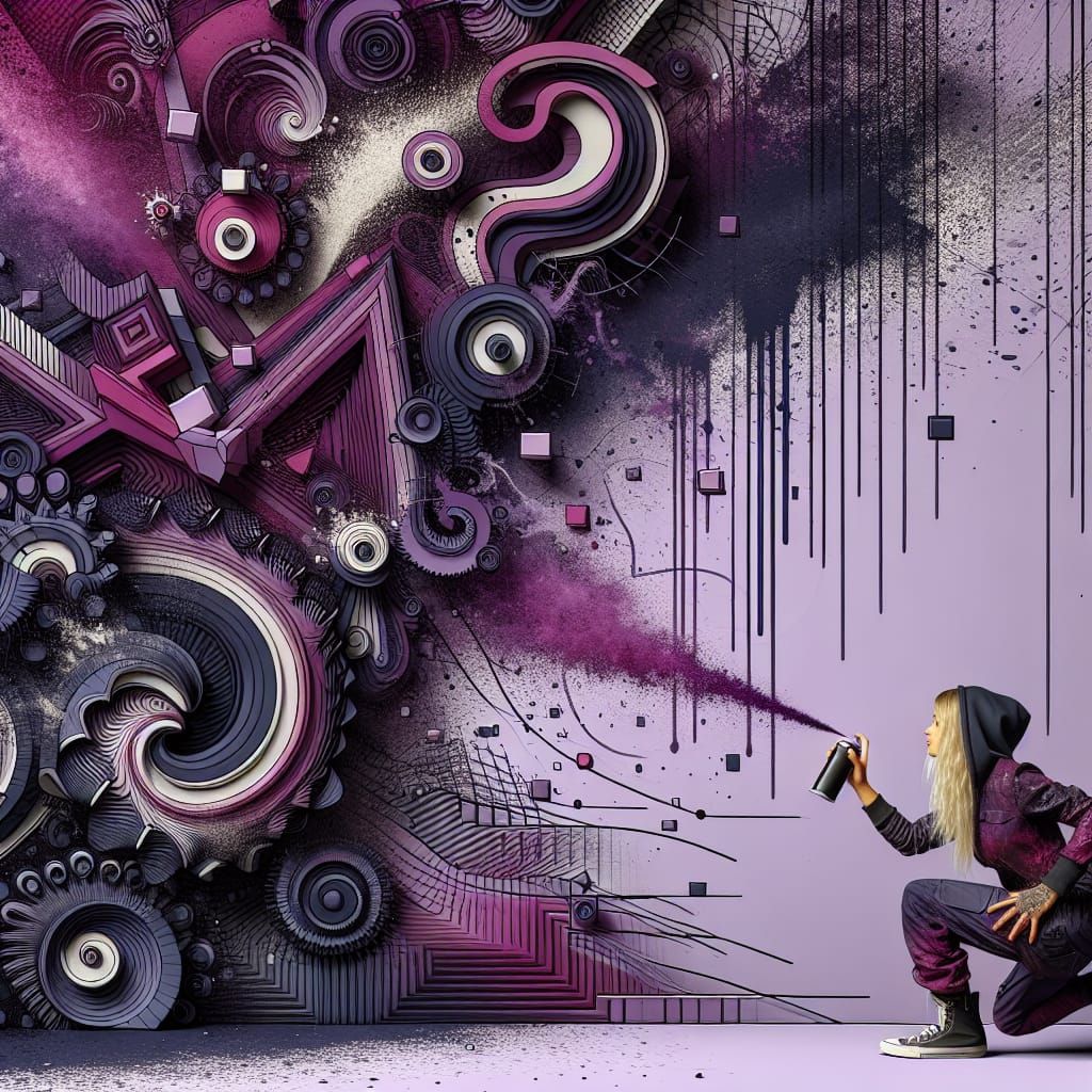 Abstract Graffiti Art Scene with Woman in Purple