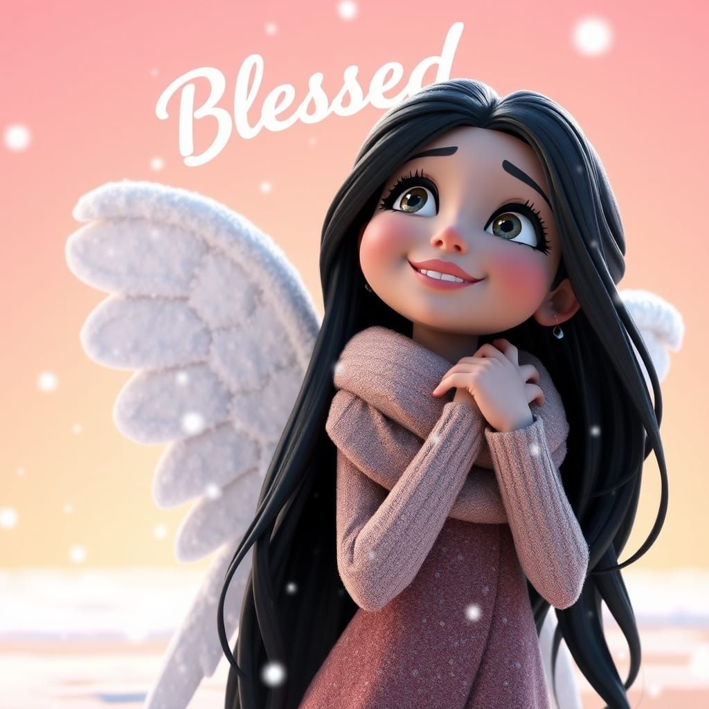 Snow Angel on Icy Pond: 3D Digital Art