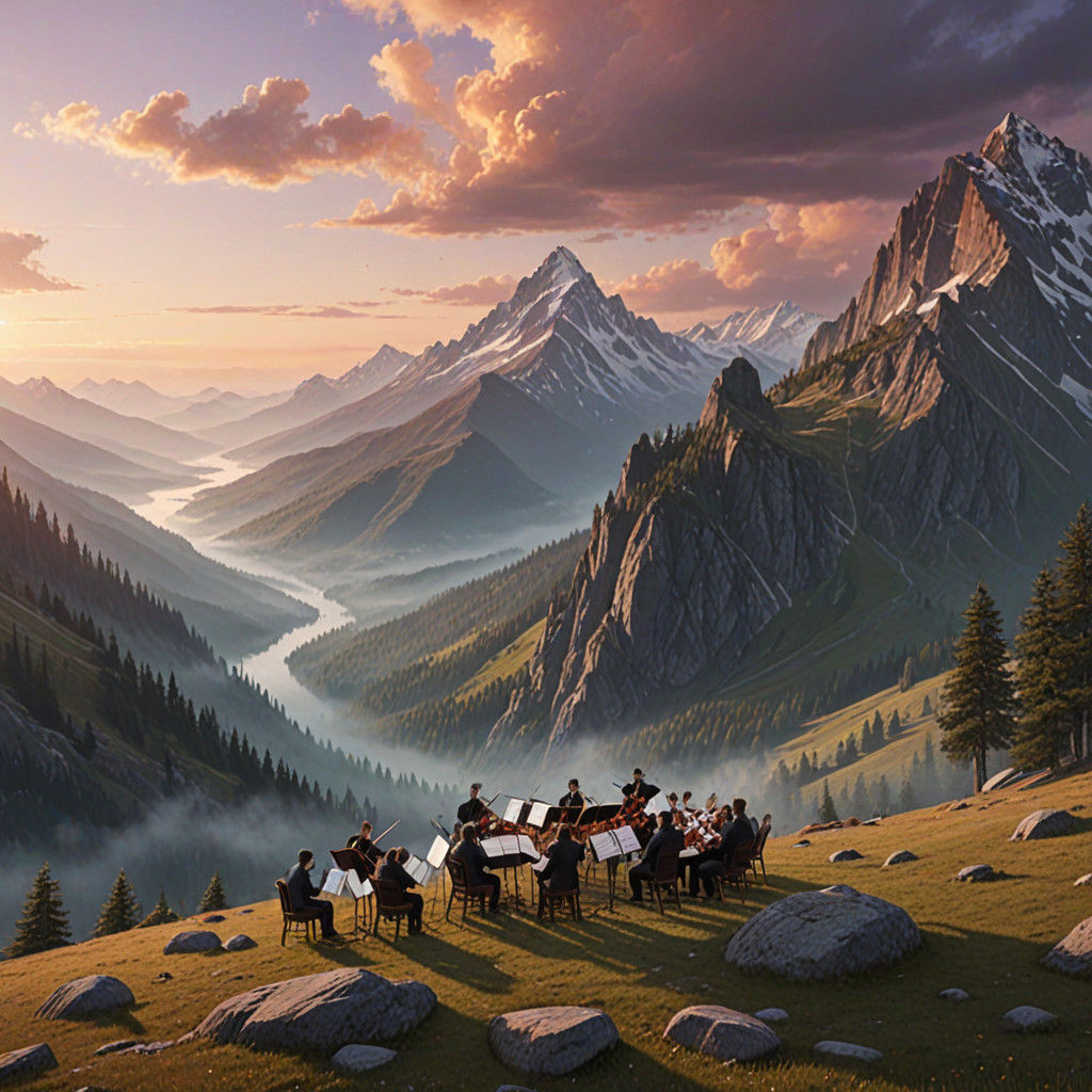Majestic Orchestra Performs on a Sunset-Soaked Mountain Peak