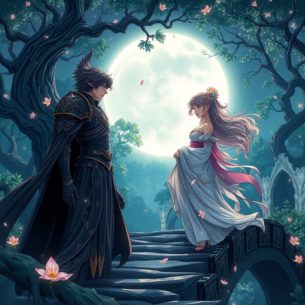 Mystical Maiden and Lord on Crystal Bridge, Cel-Shaded