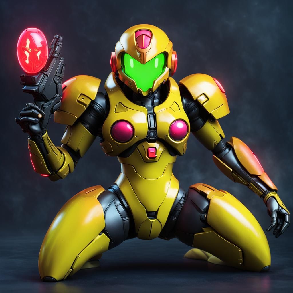 Pikachu as Cyberpunk Samus Aran in Neon City