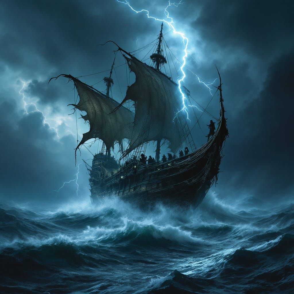 Phantom Pirate Ship Rises from Stormy Sea