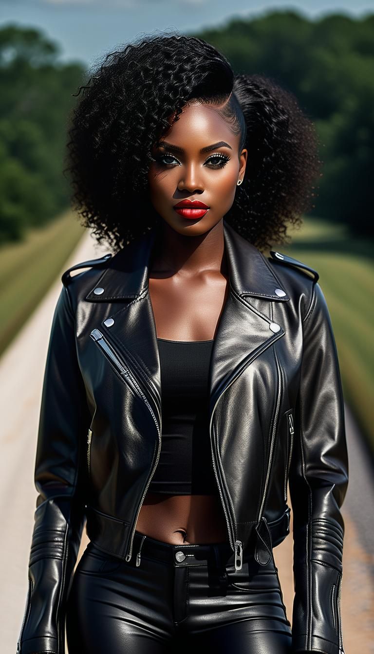 Ebony Model in Leather: Mississippi Landscape