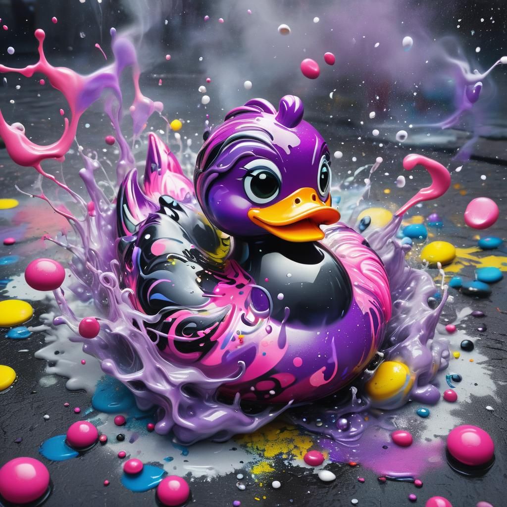 Glittering Rubber Duck Graffiti Art, Splash Art Style