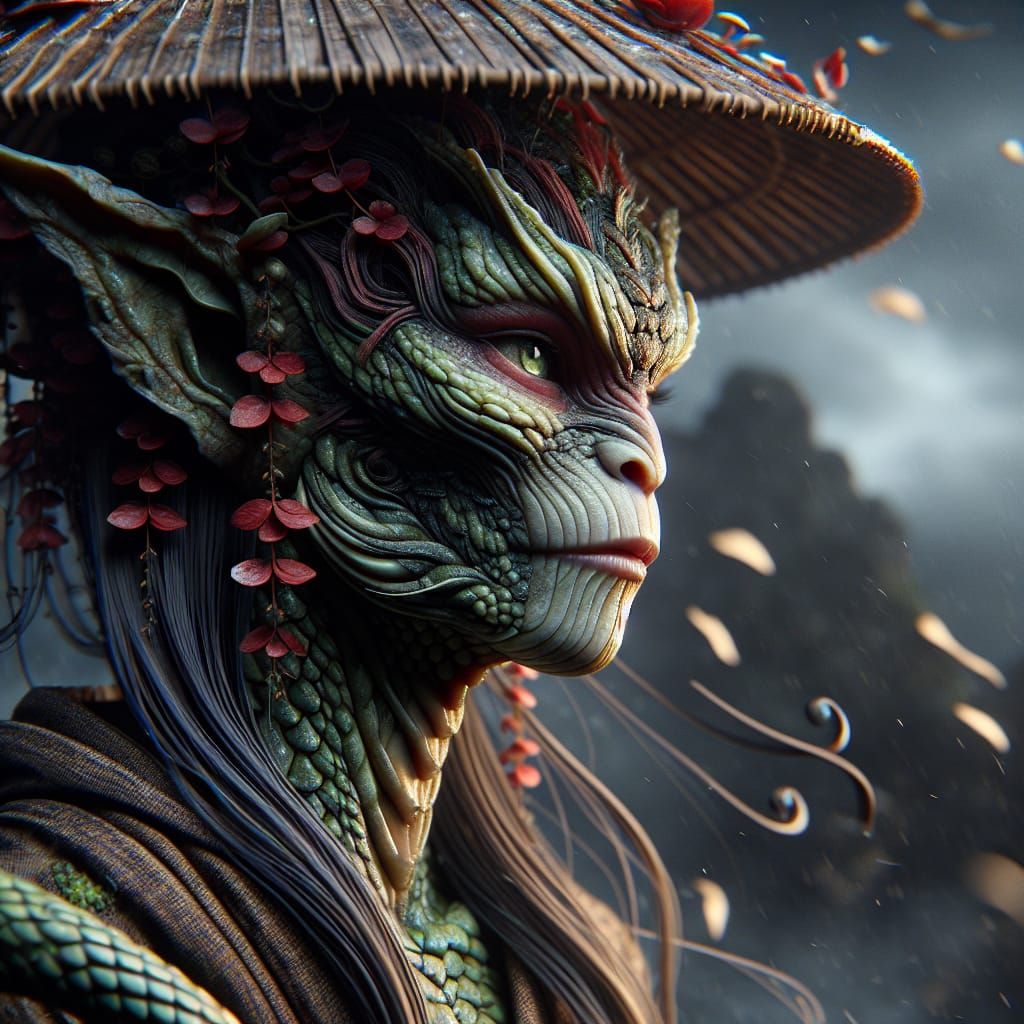 Hyperrealistic Female Kappa: Japanese Folklore in HDR