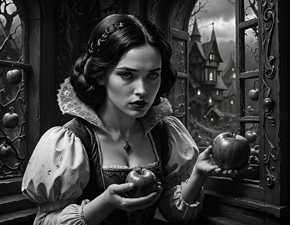 Snow White and the Poisoned Apple: Black and White Portrait