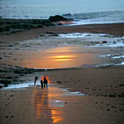 Quiet Sunset Beach Walk by the Sea