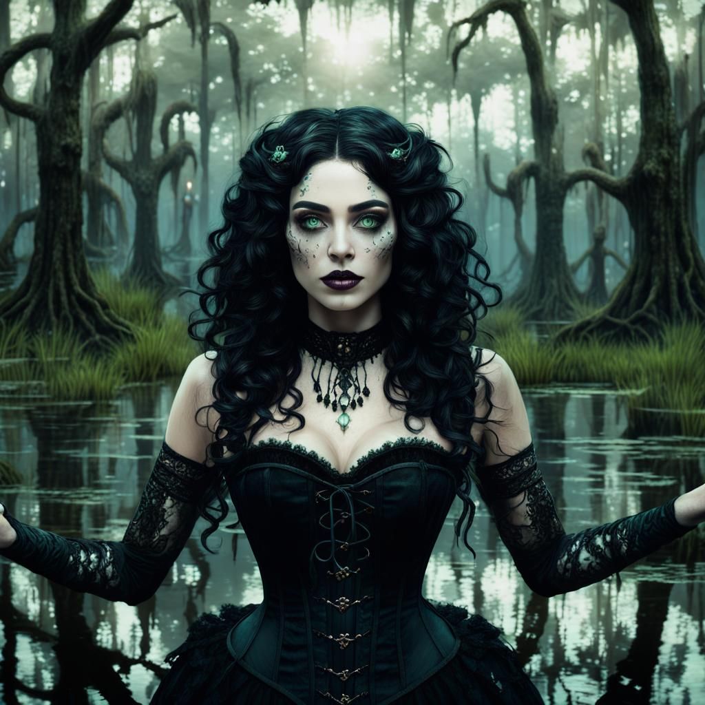 Cajun Bayou Witch Summoning Ghosts: Fantasy Art