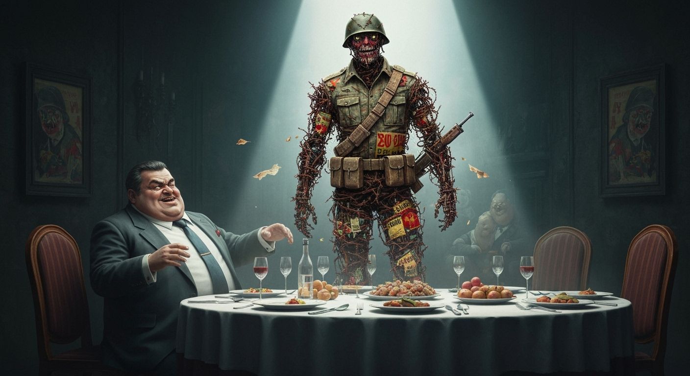 Spectral Barbed Wire Soldier Over Capitalist Feast