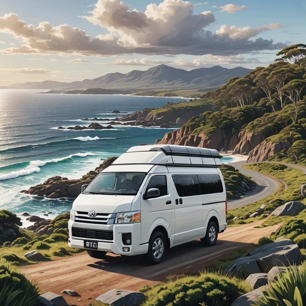 Off-Grid Van Coastal Drive in Anime Style