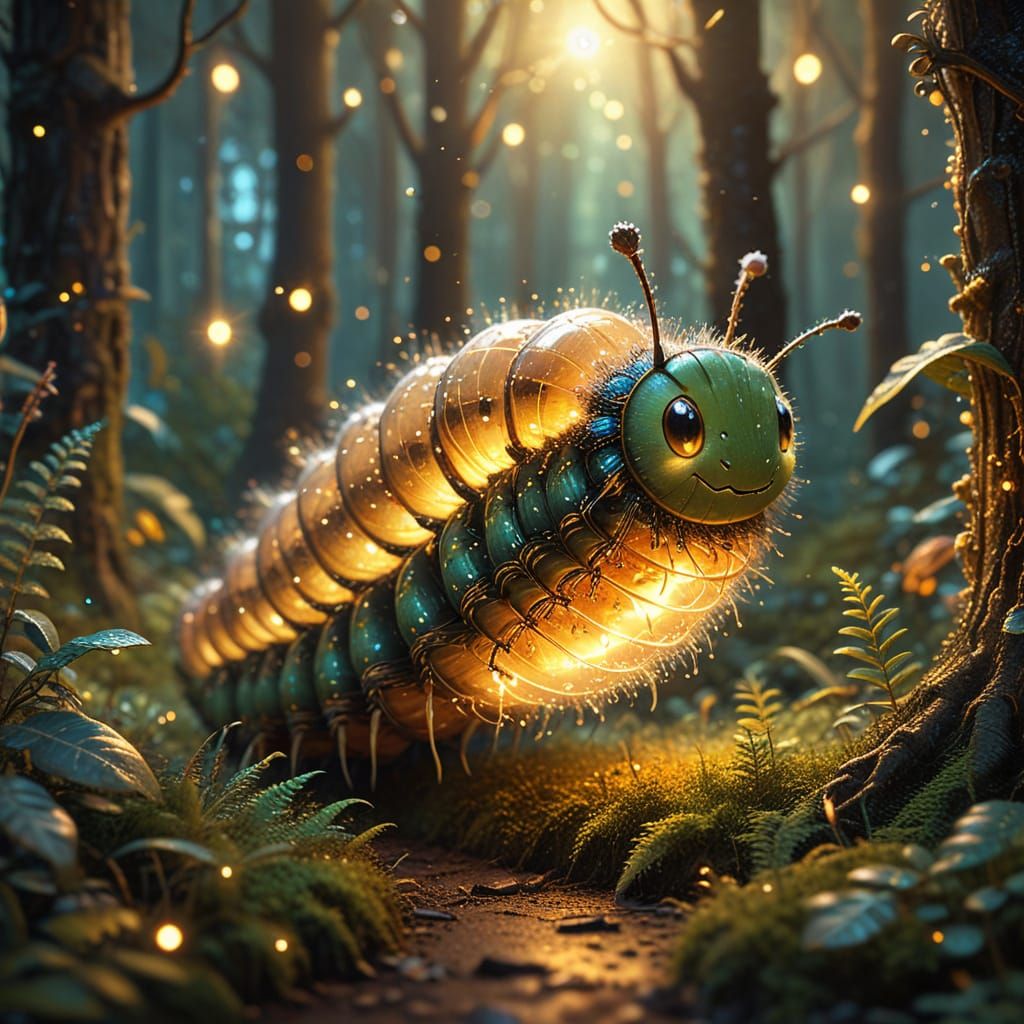 Whimsical Caterpillar's Joy: A Ghibli Fantasy Scene