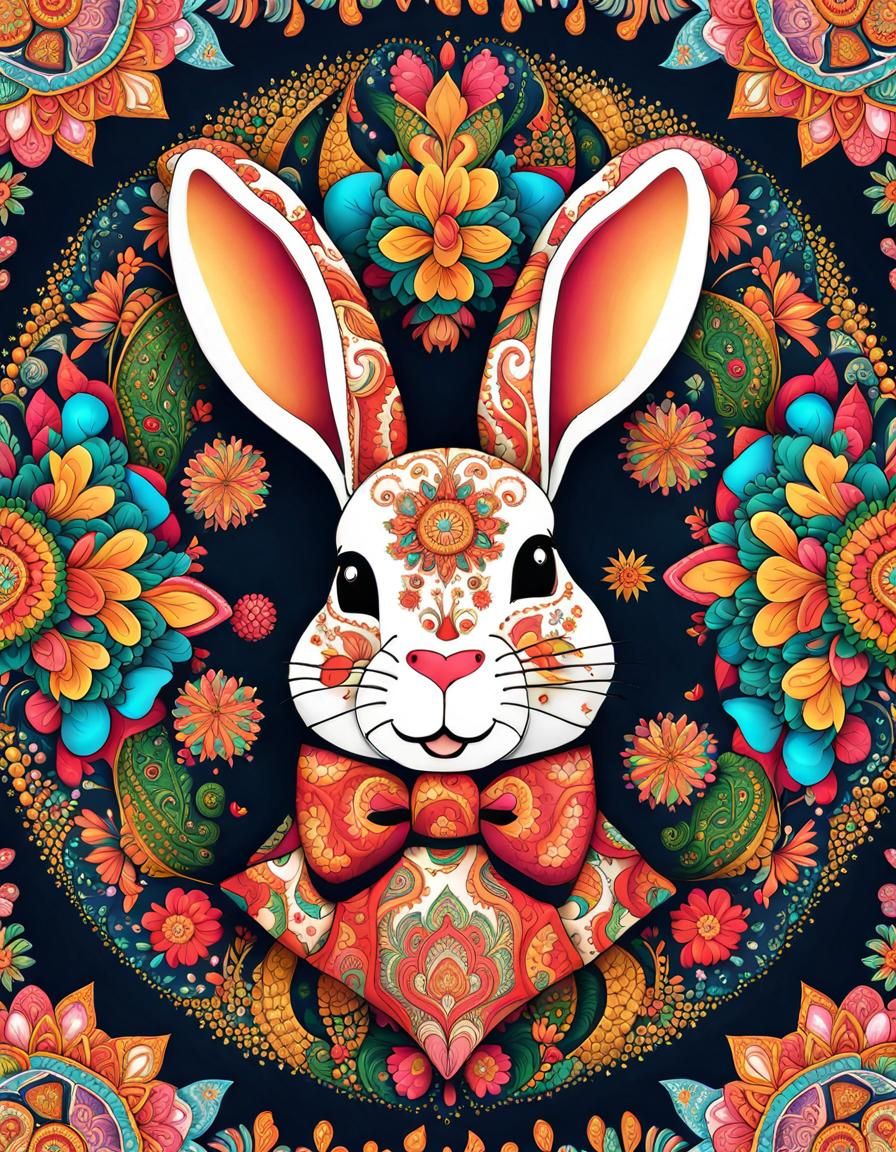 Rabbit in Waistcoat Mandala Lineart in Candy Art Style