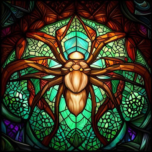 Stained Glass Spider Portrait in Art Nouveau Style