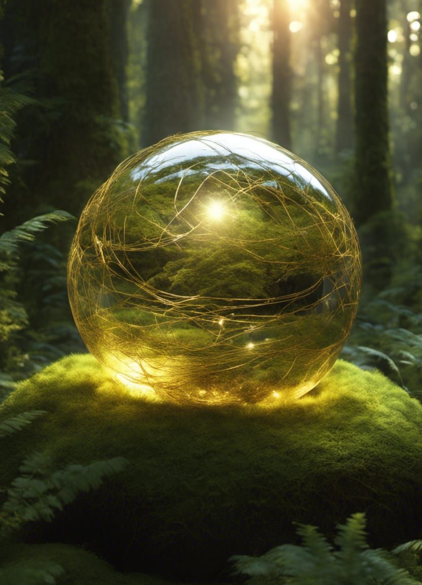 Iridescent Sphere in Sacred Glade: CGI Fine Art