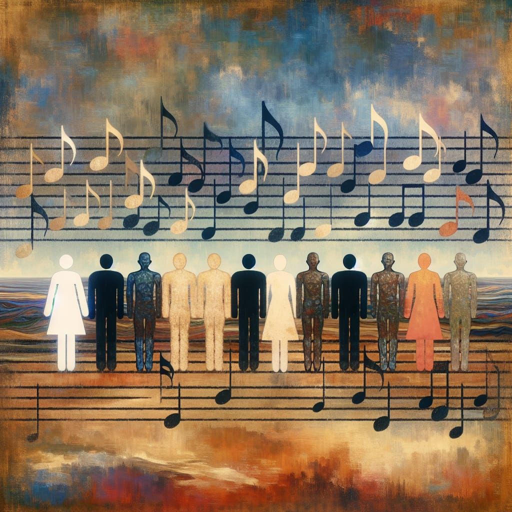 Diverse Figures Harmonize in a Melancholy Symphony