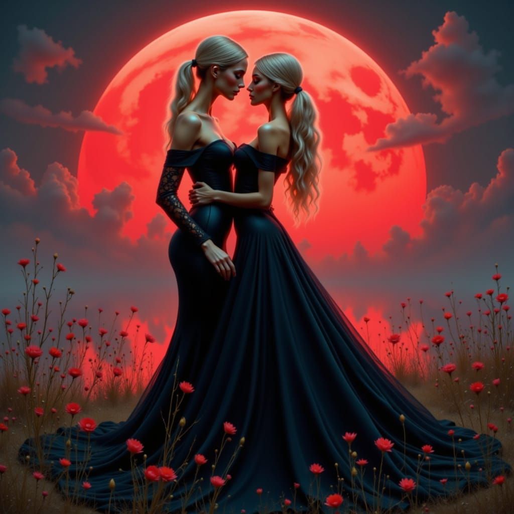 Gothic Blonde in Abandoned Cemetery by Red Moon