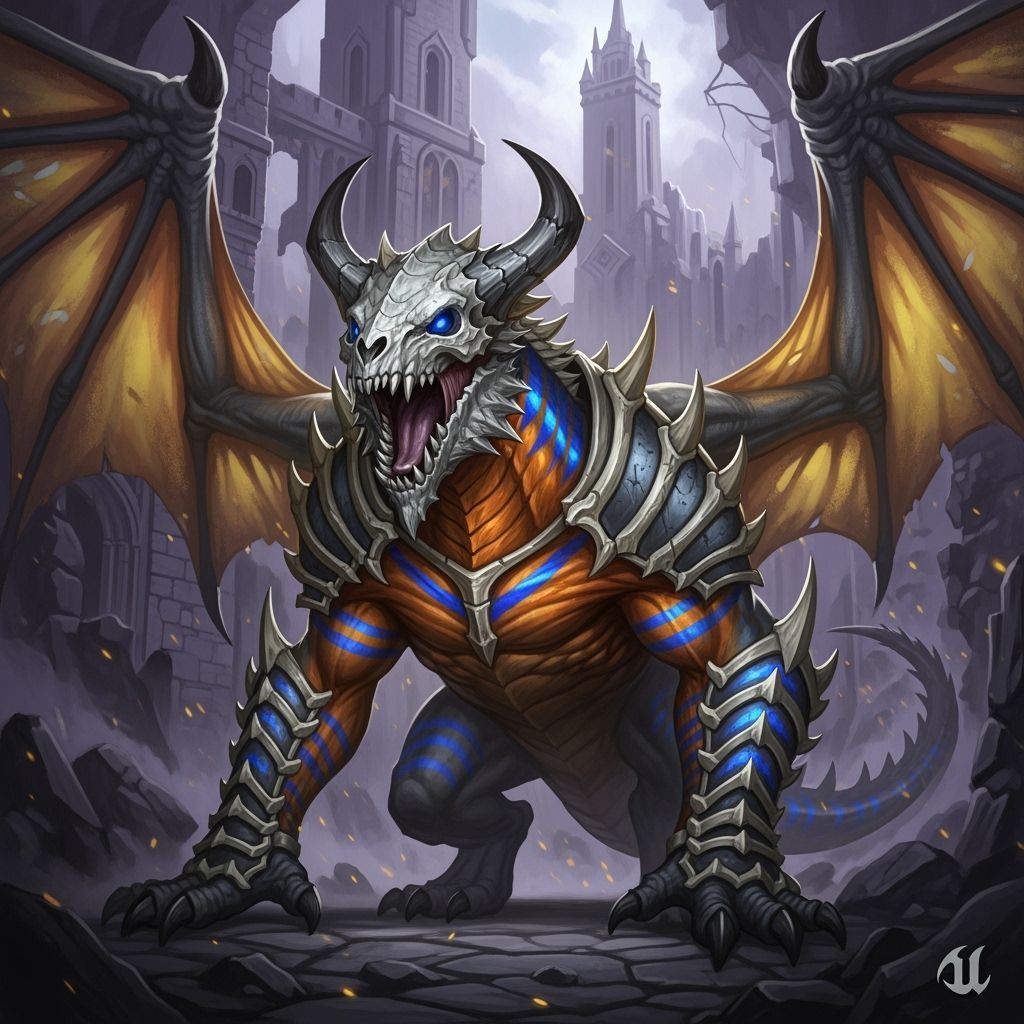 Dragon Roaring in Castle Ruins Dark Fantasy Concept Art