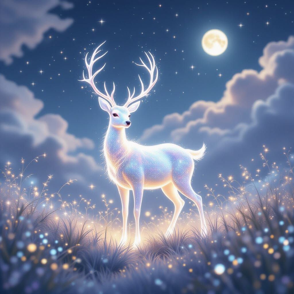 Ethereal Stardust Deer in Dreamlike Landscape