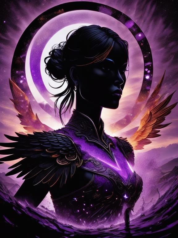 Purple Winged Warrior in Ethereal Aura, in a Cyberpunk Aesth...