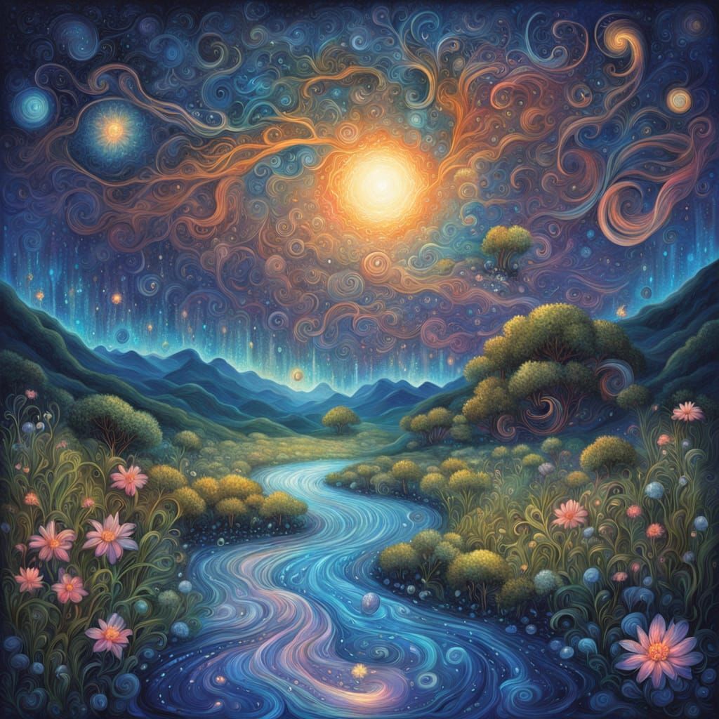 Ethereal Water Creature in Vibrant Cosmic Landscape