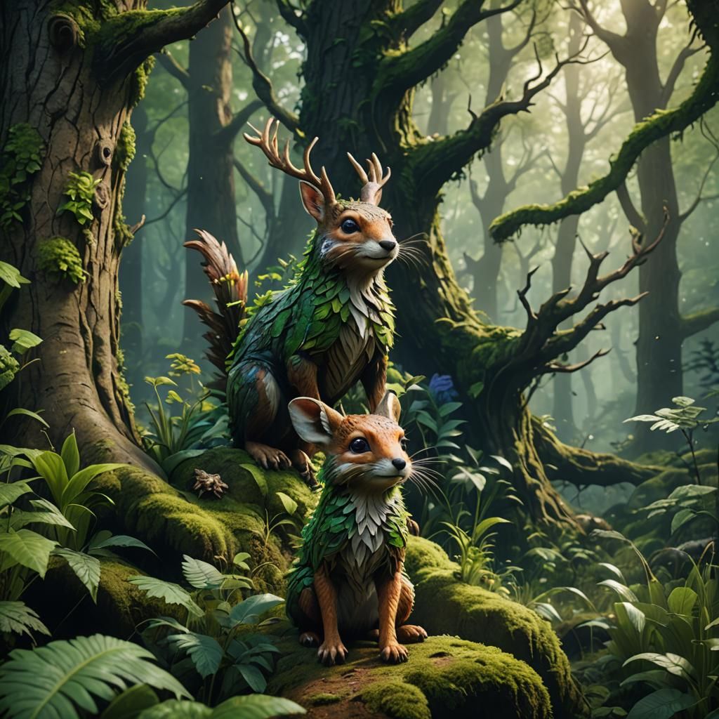 Woodland Animal in Green Forest: Matte Painting
