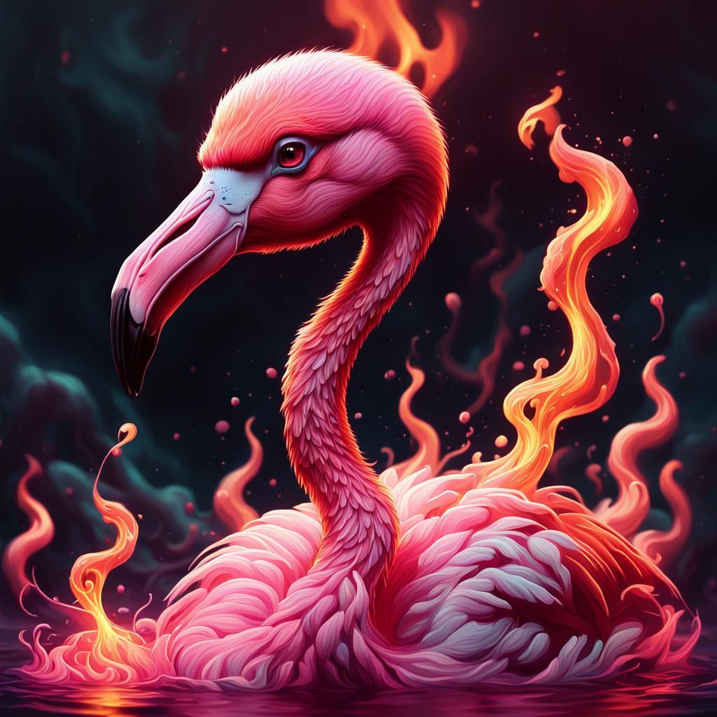 Flamingo Ablaze: Hyperdetailed Digital Art