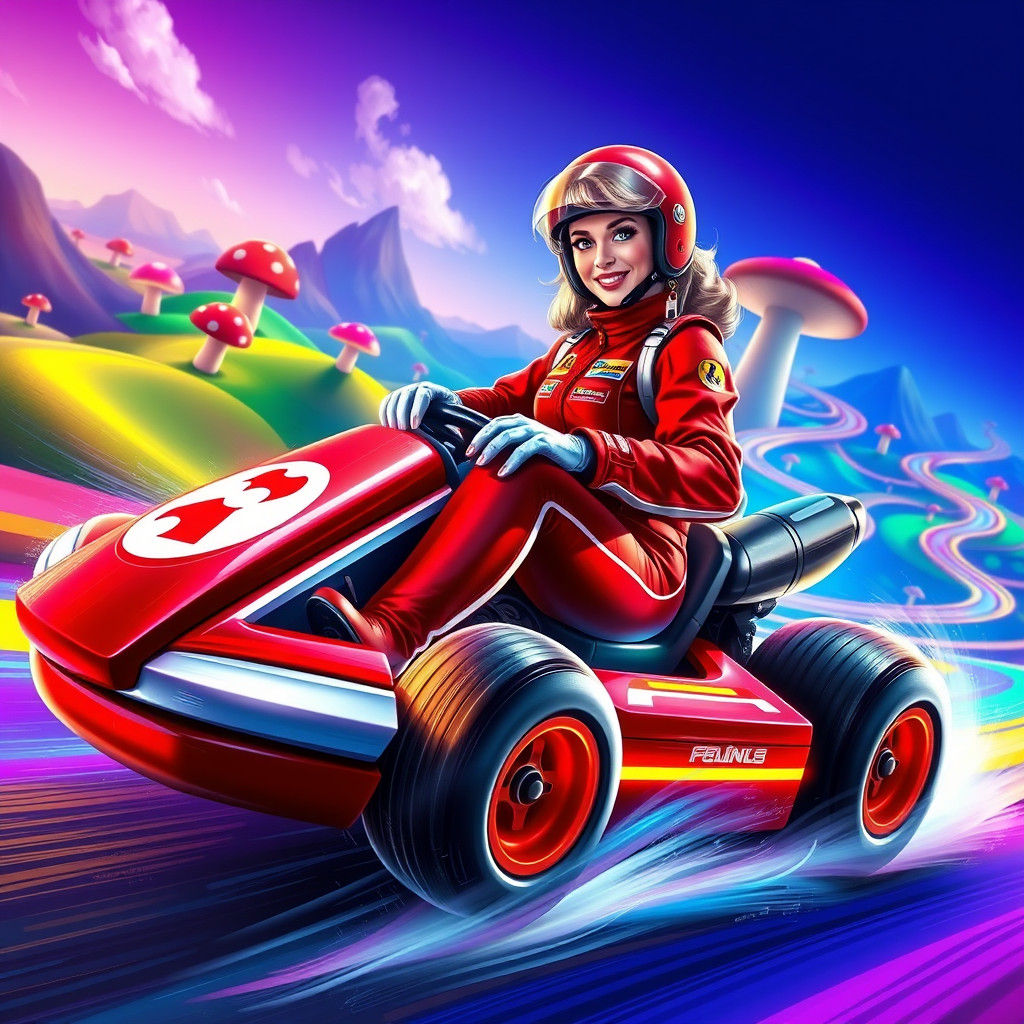 Celine Dion Drives Mario Kart in Digital Art
