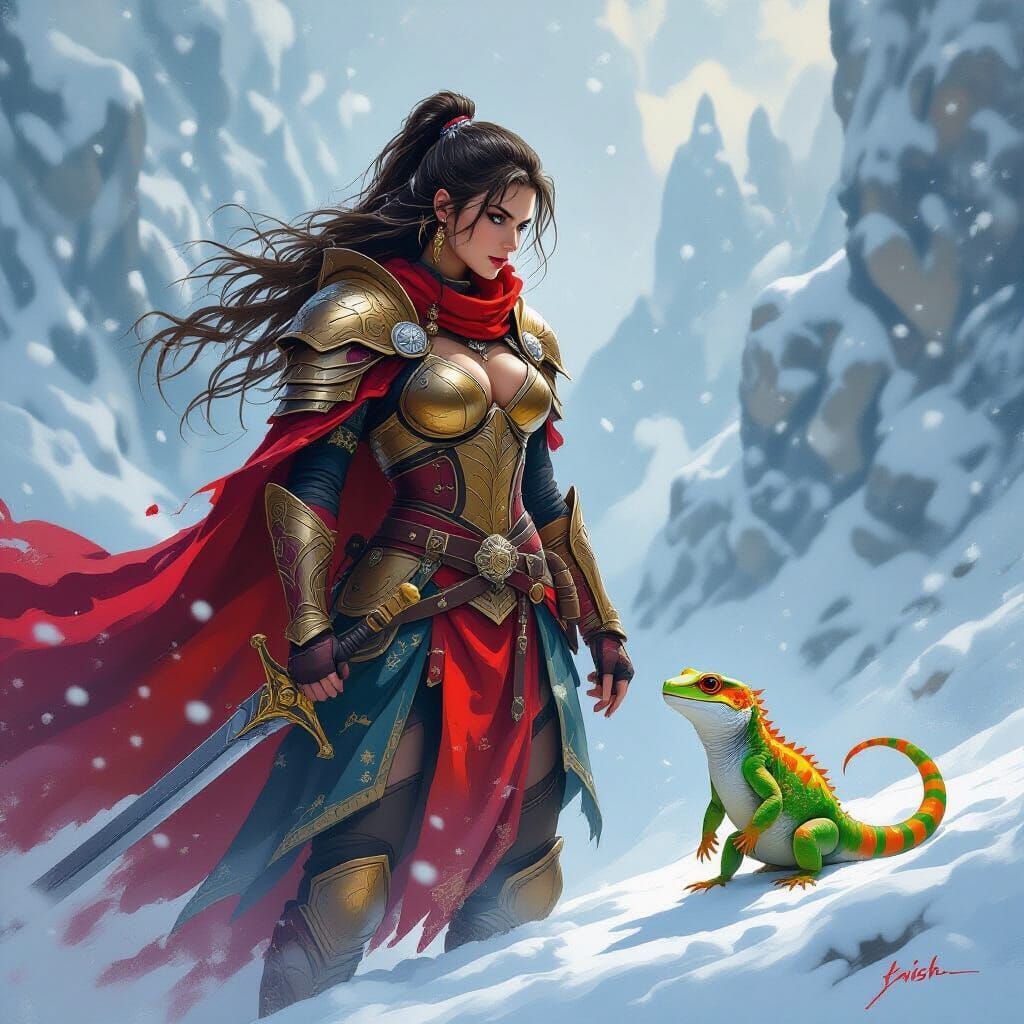 Fiery Warrior and Gecko in Snowy Realm
