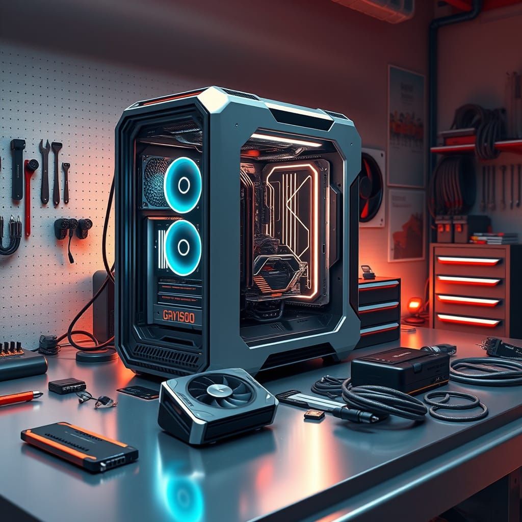 Futuristic Gaming PC Upgrade Illustration
