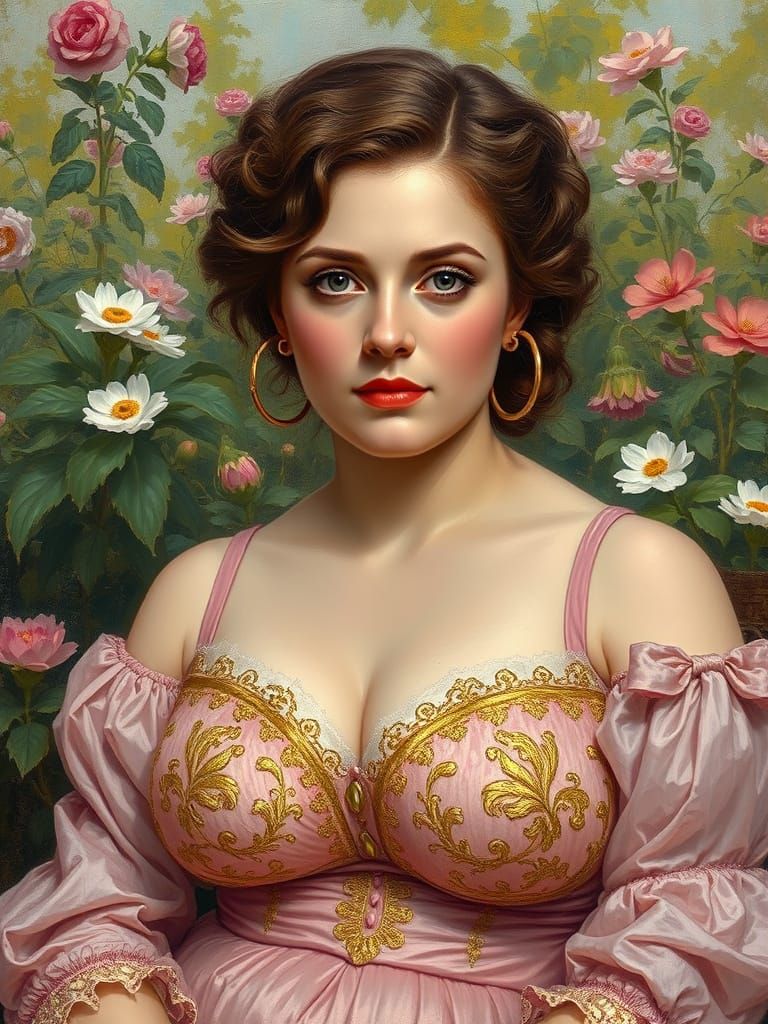 Victorian Woman in Flower Garden, Impressionism Style