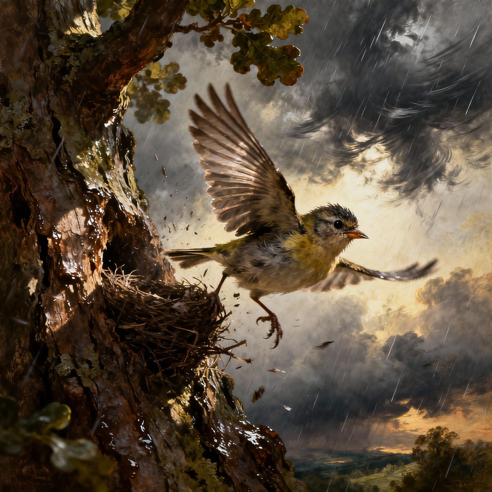 Fledgling Finch's First Flight Ends in Storm