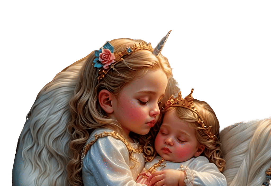 Baby Princess and Unicorn in Ethereal Fantasy Style