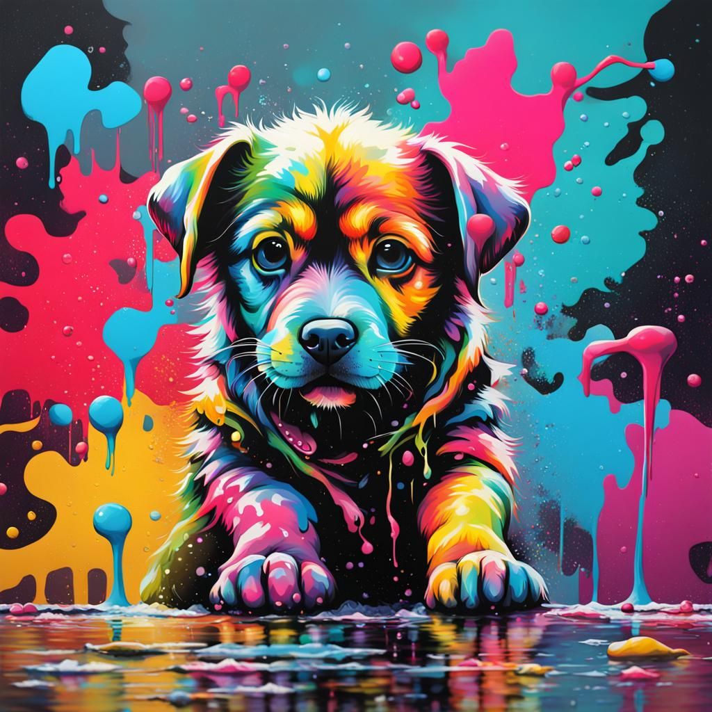 Cute Dog in Graffiti Splash Art Style