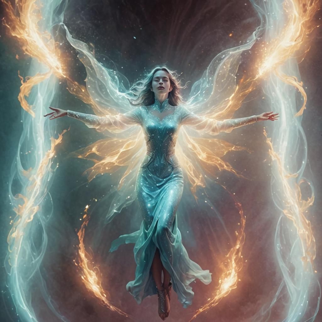 Ethereal Ascension: Woman Bathed in Light