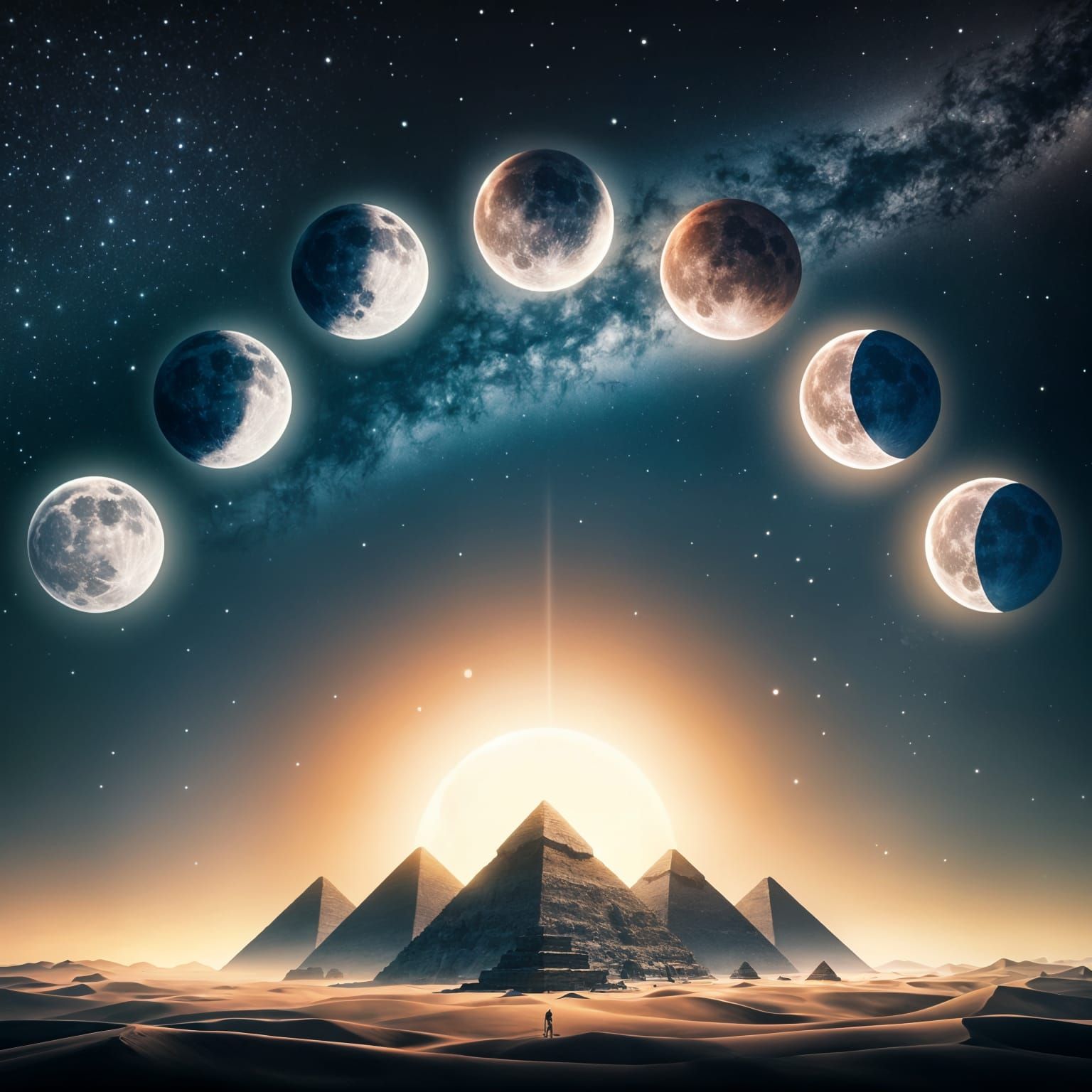 Lunar Eclipse Transforms Over Ancient Egyptian Pyramids