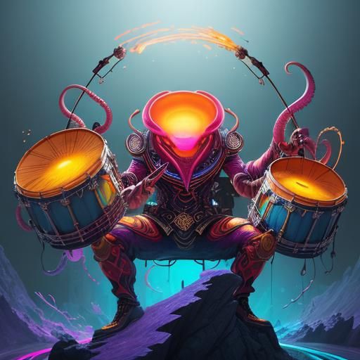 Octopus Drummer in Pixar-Inspired 3D Digital Art