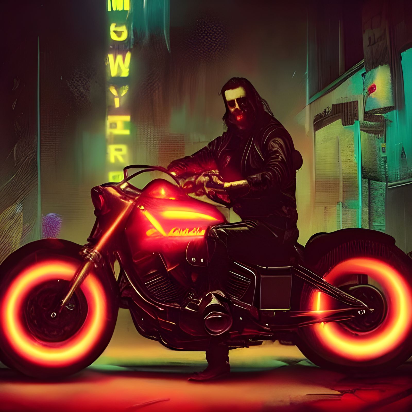 Cyberpunk Motorcycle Gang in Neon Dystopia
