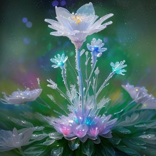 Luminous Fairy Dancing in Frozen Flower, Impressionistic Sty...
