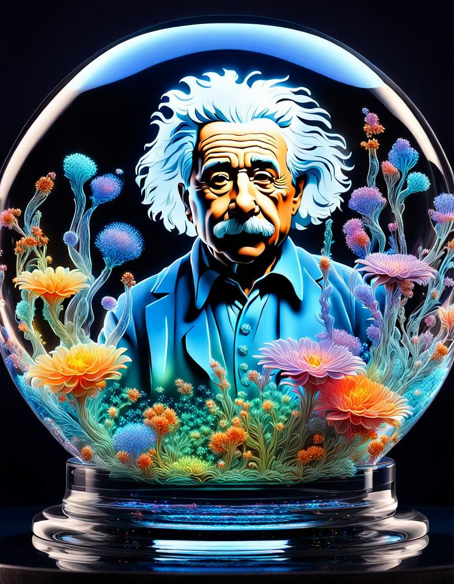 Einstein in Underwater Bioluminescent Crystal Sculpture