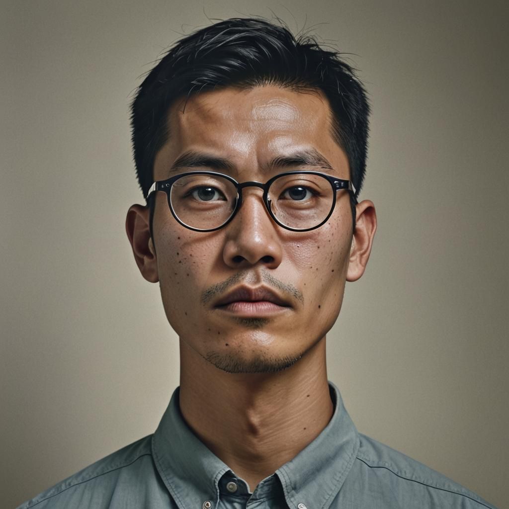 Somber Portrait of a Young Man with Glasses