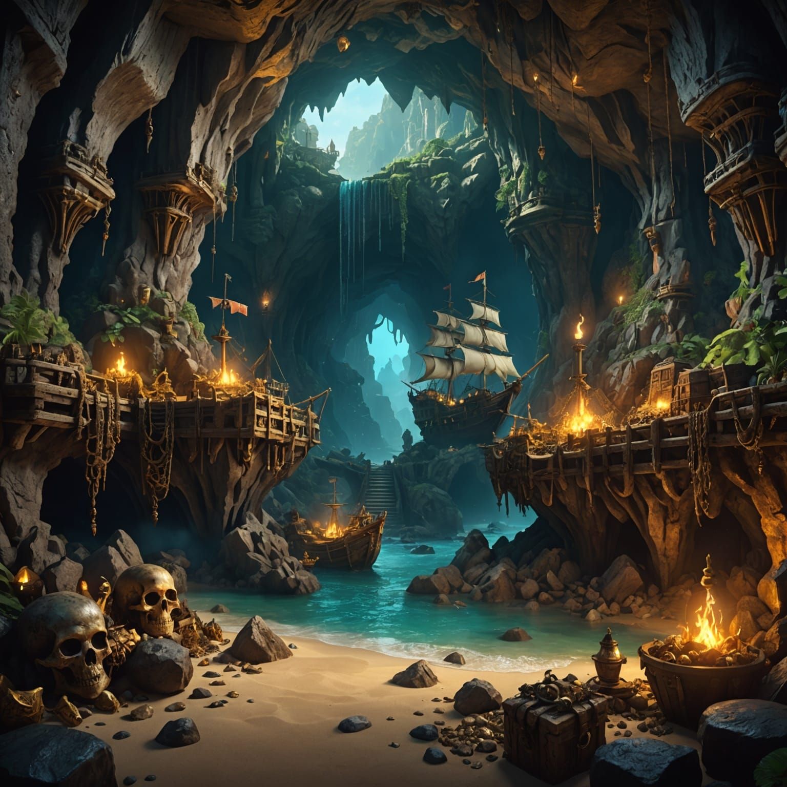 Pirate Treasure Cavern: Fantastical Concept Art