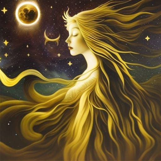 Celestial Woman in Surreal Starry Night