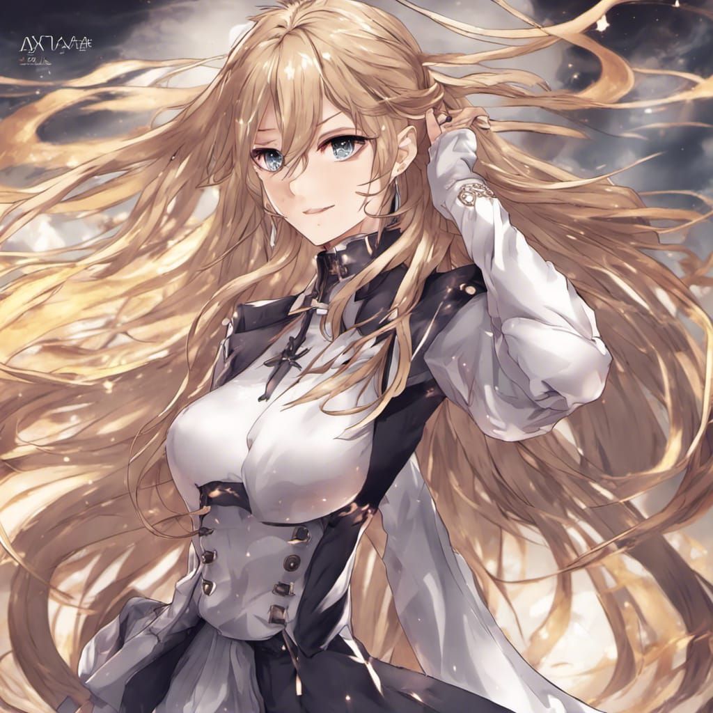 Powerful Woman with Long Hair in Anime Style