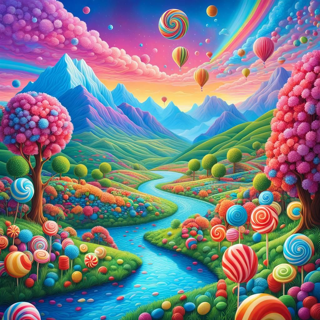 Candy Valley Landscape: Hyperrealistic Digital Illustration