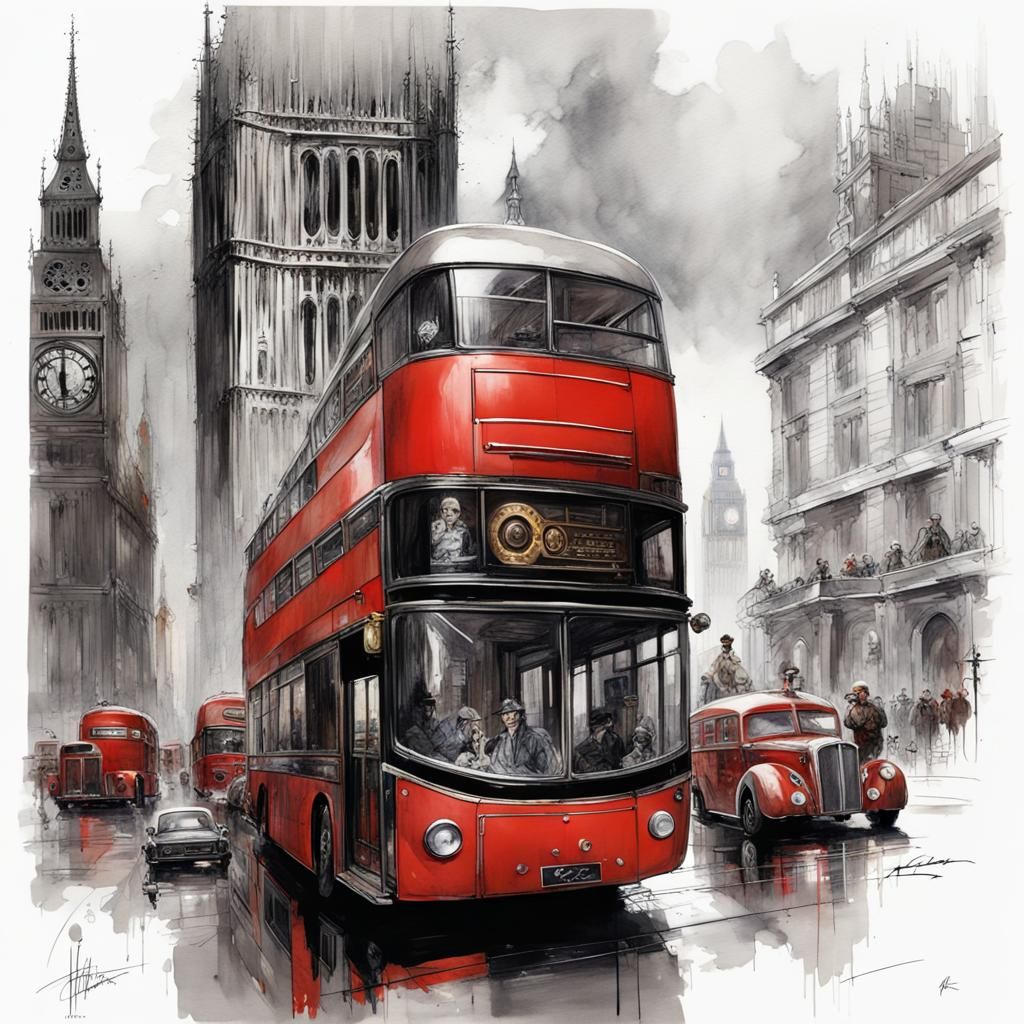 London Monuments in Black and White Watercolor