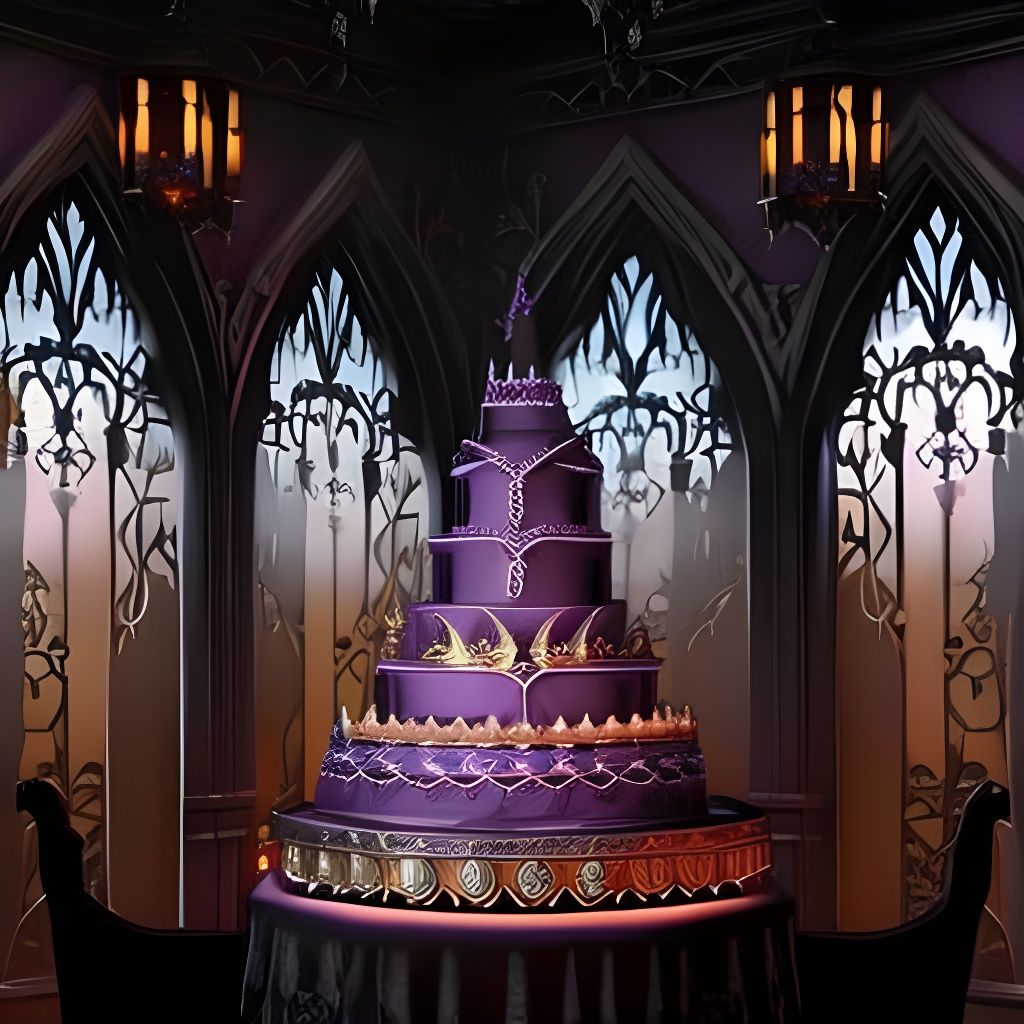 Gothic Fantasy Cake with Black Cat in Dark Style