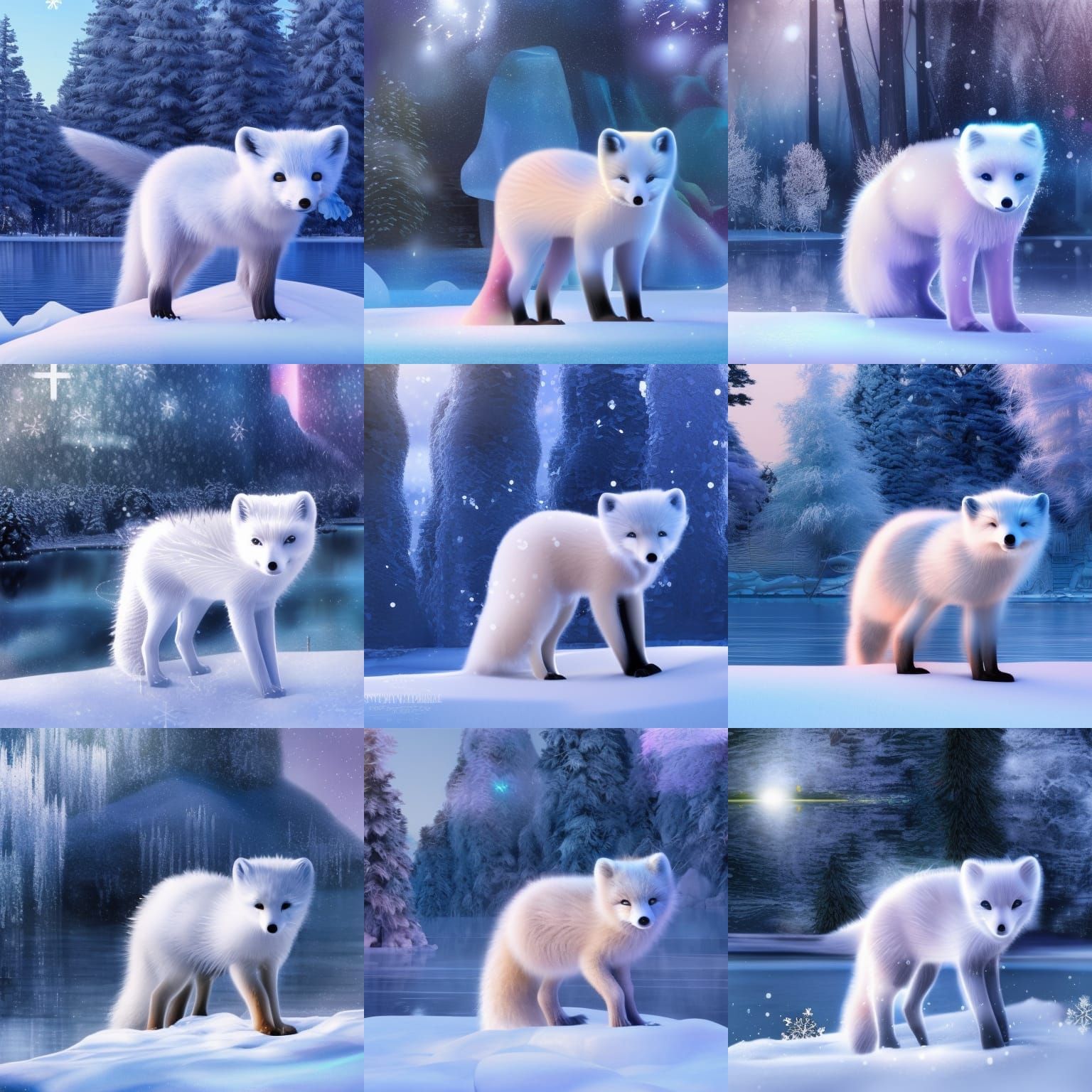 Arctic Fox in Snowy Landscape, Art Nouveau Style