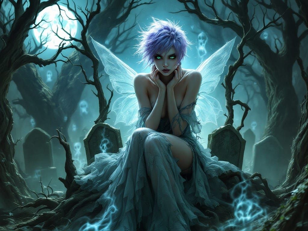 Gothic Fairy Reigns Over Dark, Moonlit Glade