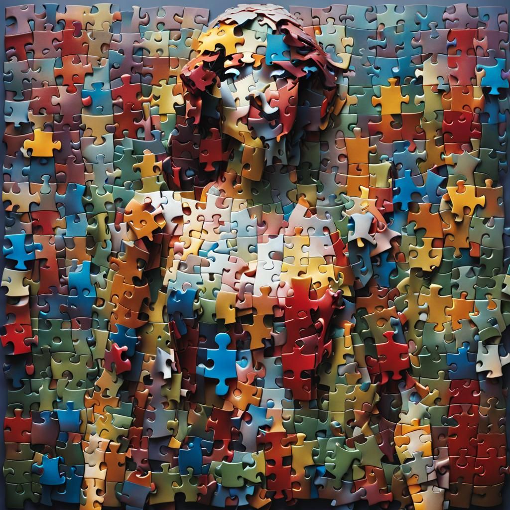 Intricate Jigsaw Puzzle Woman in 3D Render