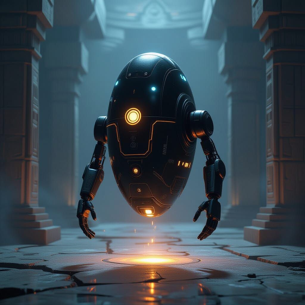 Rakatan Medical Droid in Ancient Temple Chamber
